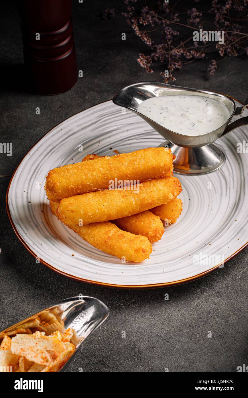 Closeup on fried breaded cheese sticks Stock Photo Alamy