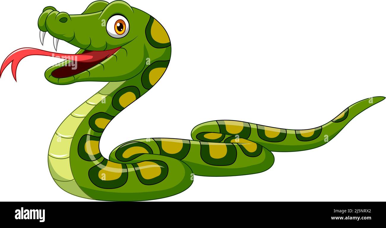 Cartoon green snake on white background Stock Vector
