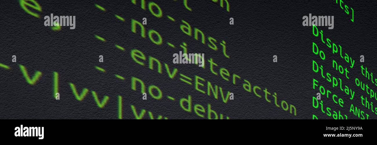 Source code on screen close-up with selective focus. Internet security breach. Stock Photo