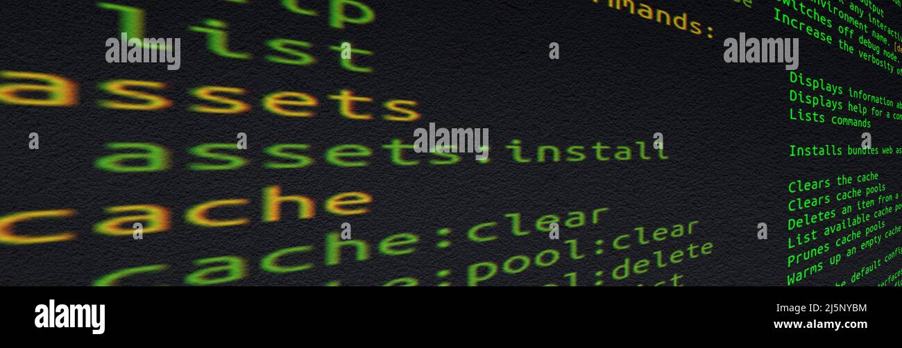 Source code on screen close-up with selective focus. Internet security breach. Stock Photo