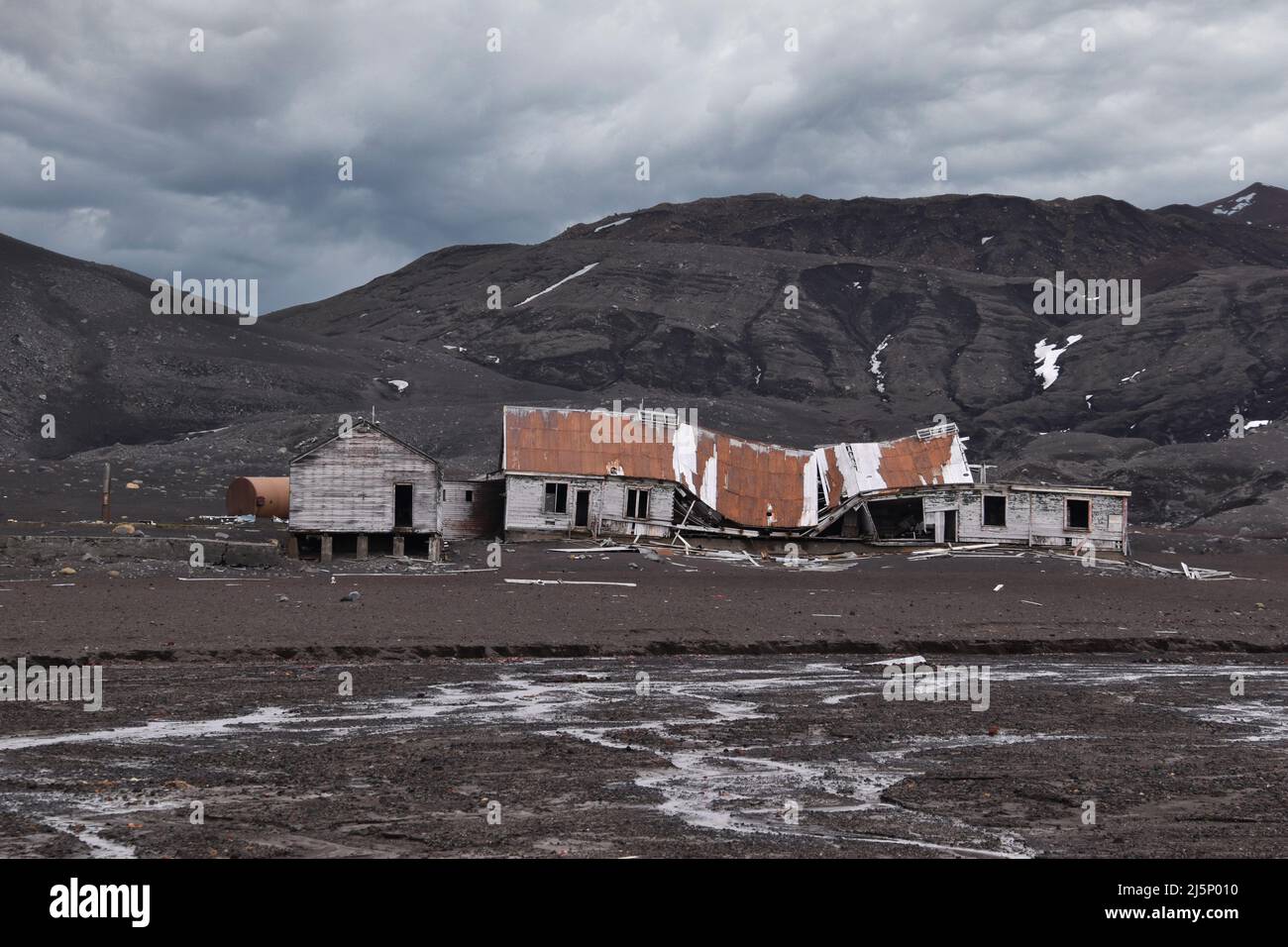 remains of old station at Deception Island, Antarctica Stock Photo