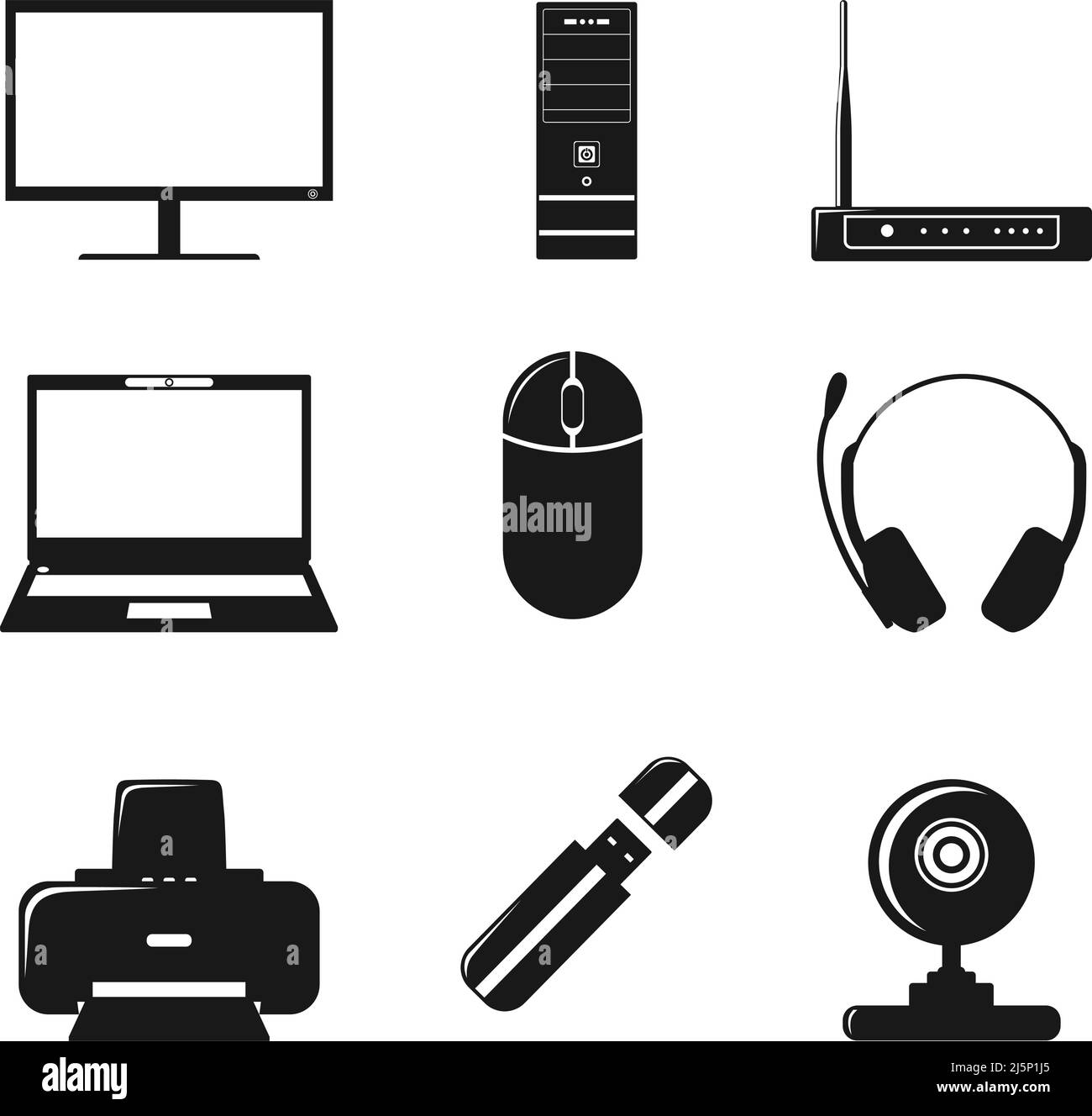 Simple clearly defined icons set of digital devices and tools Stock