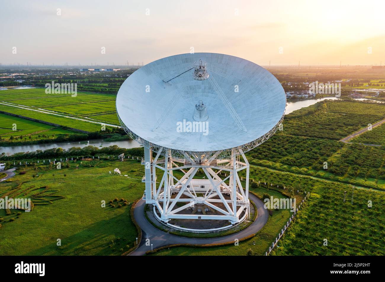 Aerial view of astronomical radio telescope at sunset Stock Photo - Alamy