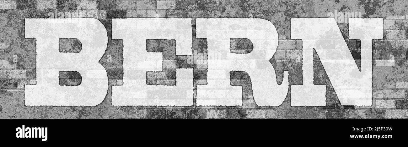 White lettering on a gray brick wall with the name of the city BERN ...