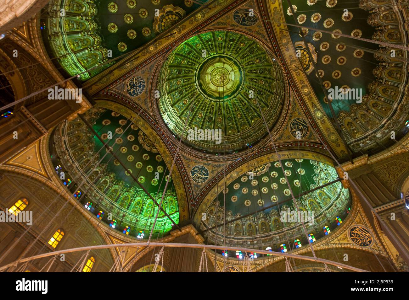 The interior ceiling of the Mosque of Muhammad Ali at the Cairo Citadel (Citadel of Salah Al-Din) in Cairo, Egypt. Stock Photo