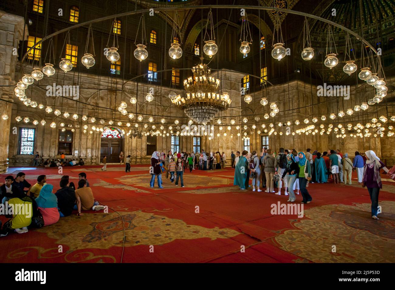 The interior of the Mosque of Muhammad Ali at the Cairo Citadel (Citadel of Salah Al-Din) in Cairo, Egypt. Stock Photo