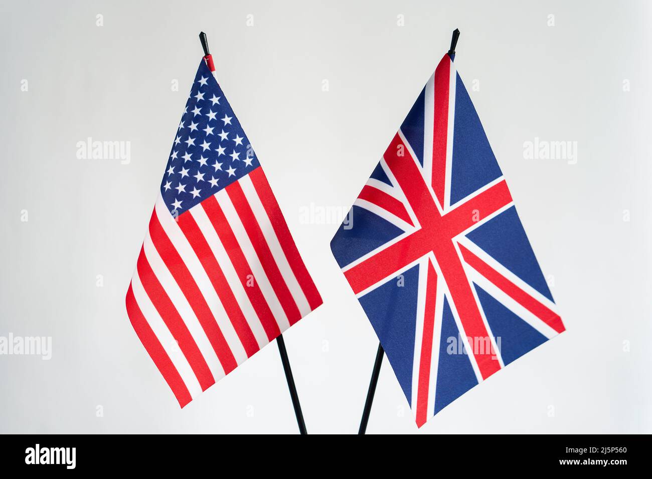 State flags of United States of America and United Kingdom on white