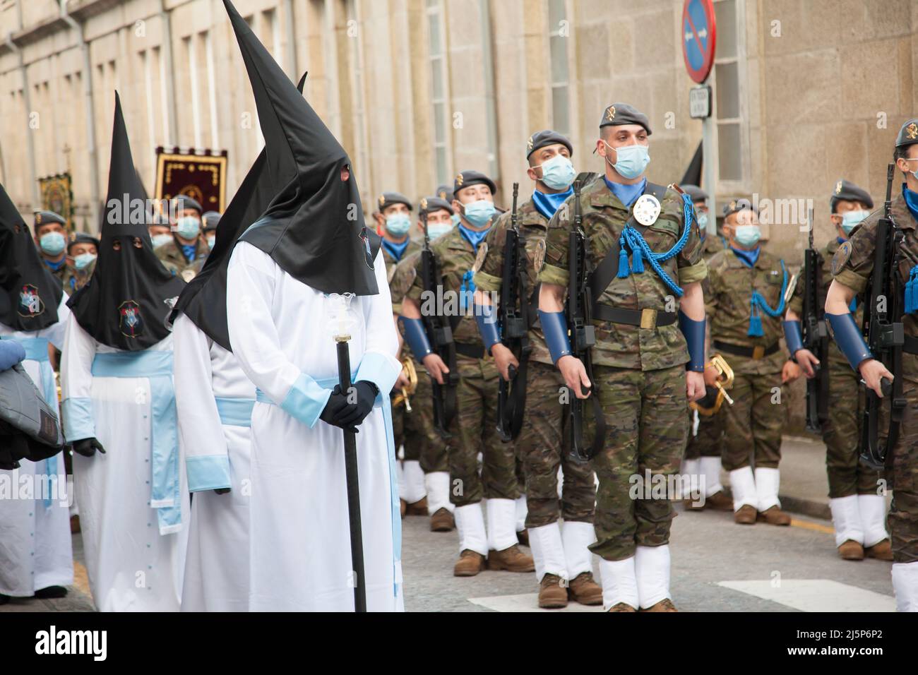 Semana Santa (Holy Week) Parade in the City of Santiago de Compostela, Spain Stock Photo