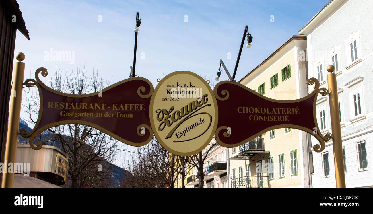 Vintage sign of the popular austrian Cafe Zauner. Bad Ischl, Upper Austria. March 03, 2022 Stock Photo