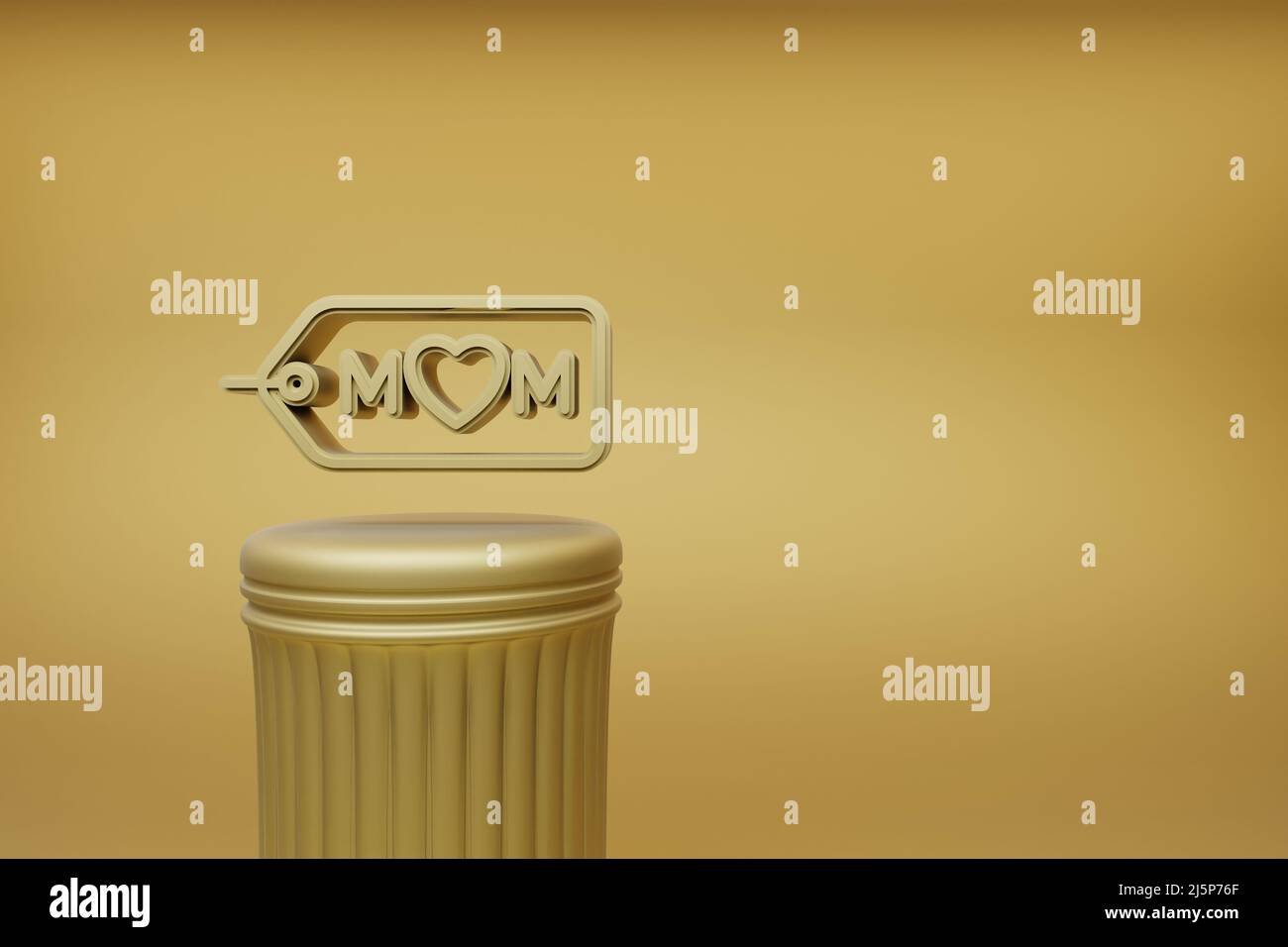 Beautiful illustrations Golden badge with word MOM and heart symbol ...