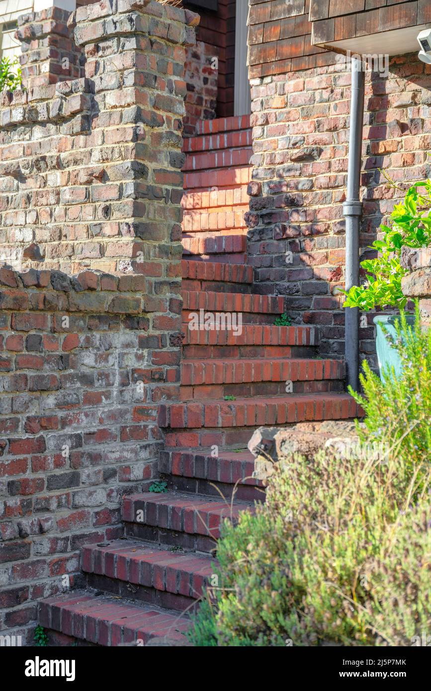Staircase with landings and bricks steps at San Francisco, California