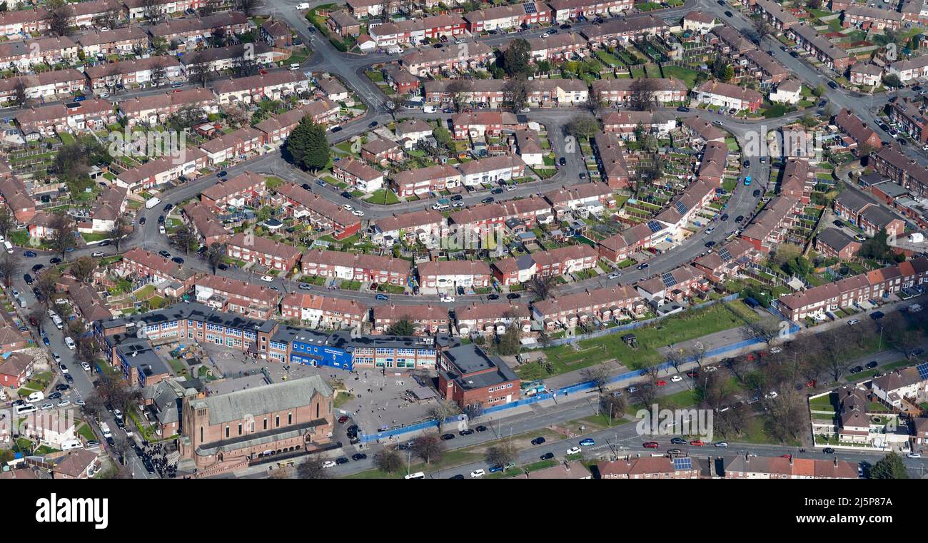An aerial view of local authority housing, Liverpool, north west England, UK Stock Photo