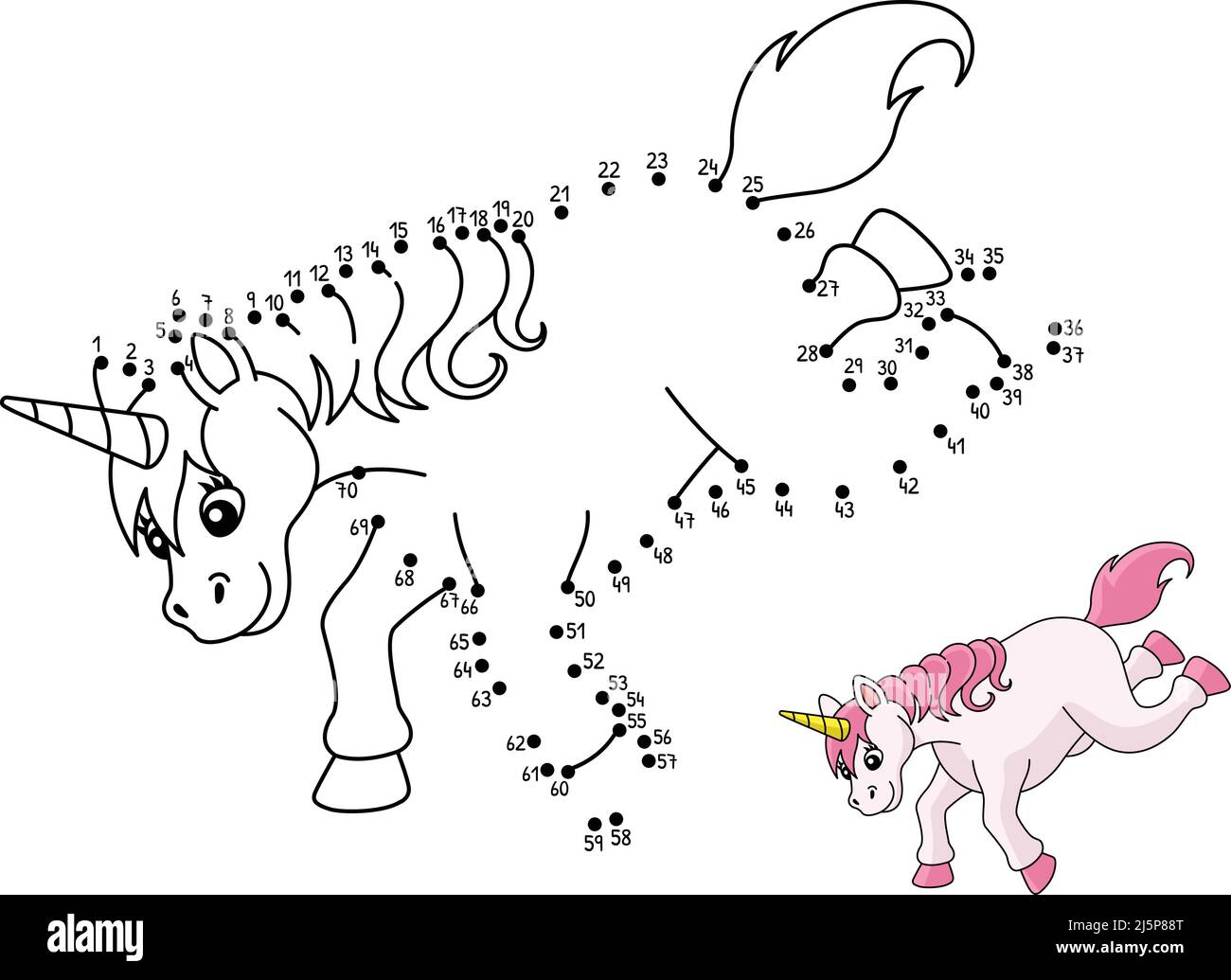 Dot to Dot Falling Unicorn Isolated Coloring Page Stock Vector Image ...