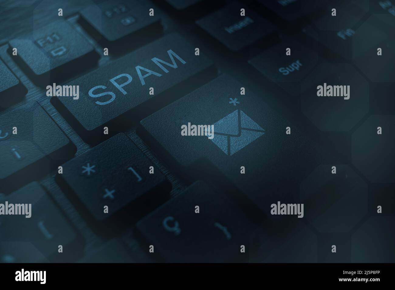 Keyboard with spam icons on buttons. Keyboard to protect and blocking