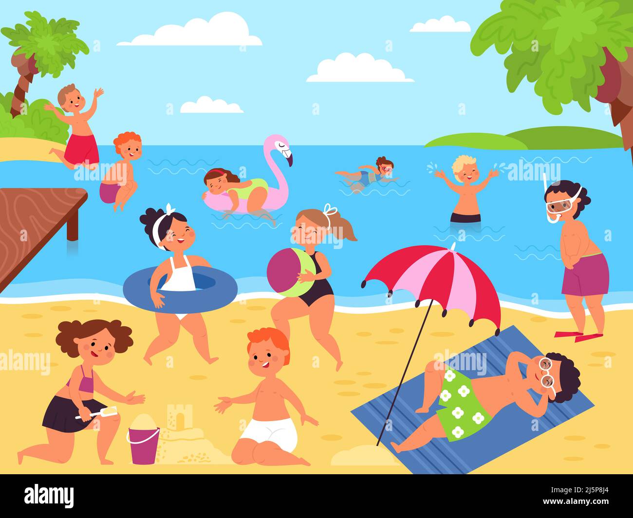 Cartoon kids on beach. Children on sea playing with sand. Summer tourism activity. Seasonal vacations, kid swimming and jumping in water, decent Stock Vector Image & Art - Alamy Cartoon kids on beach. Children on sea playing with sand. Summer tourism activity. Seasonal vacations, kid swimming and jumping in water, decent Stock Vector Image & Art - Alamy