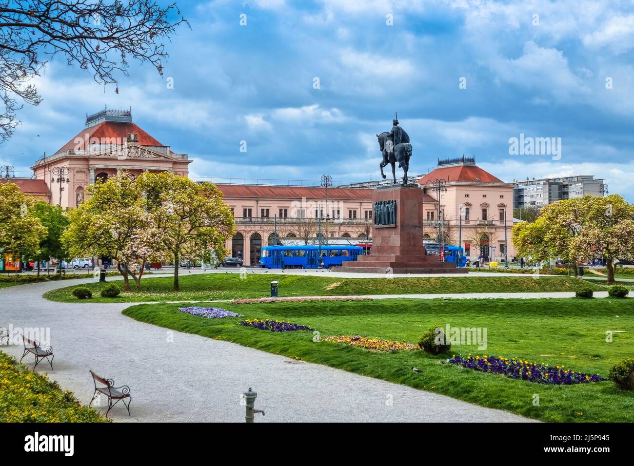 Zagreb central railway station and Tomislav square park view, capital of Croatia Stock Photo
