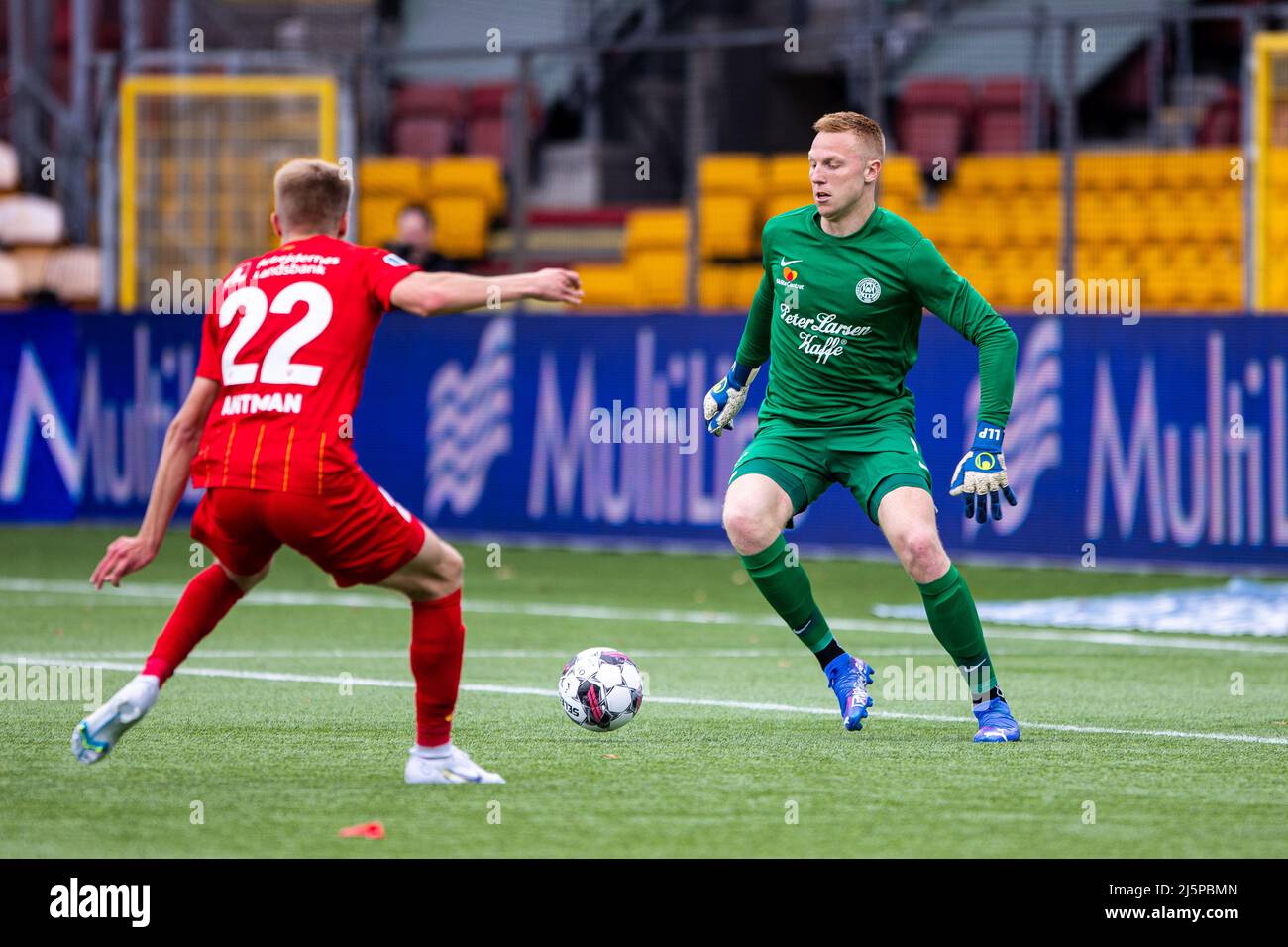 Farum, Denmark. 24th, April 2022. Goalkeeper Lucas Lund Pedersen (1) of