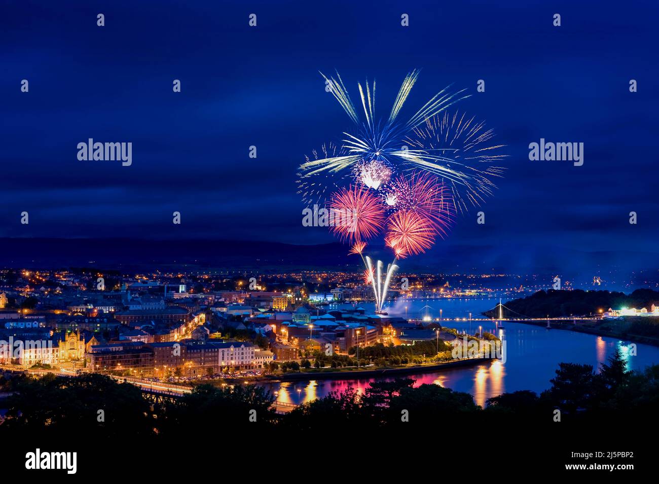 Firework display at Derry City, County Derry, Northern ireland Stock Photo
