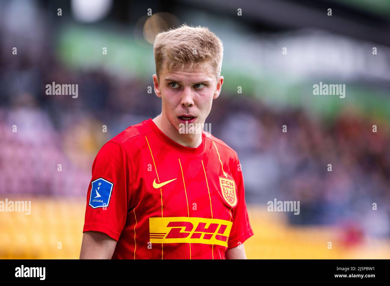 Farum, Denmark. 24th, April 2022. Oliver Antman (22) of FC Nordsjaelland  seen during the 3F Superliga match between FC Nordsjaelland and Viborg FF  at Right to Dream Park in Farum. (Photo credit: