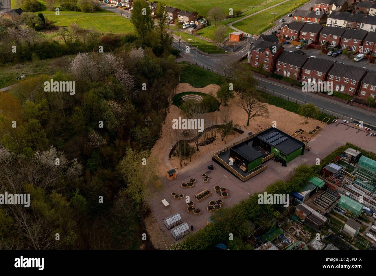 BBC Tv Diy SOS  Created this Community Space costing around £400k in 2020, Aerial Drone View Stock Photo