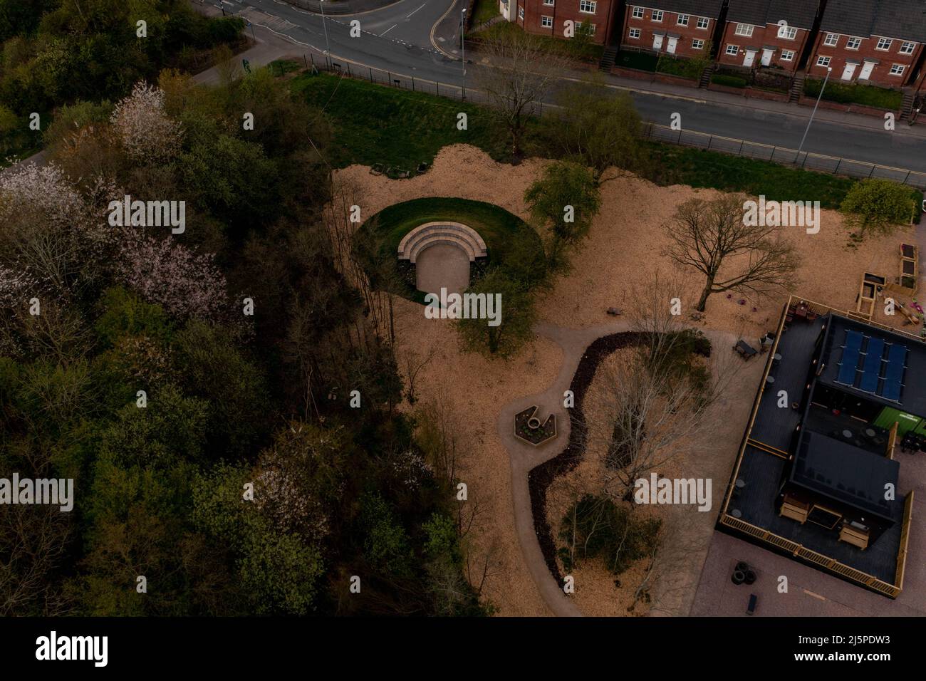 BBC Tv Diy SOS  Created this Community Space costing around £400k in 2020, Aerial Drone View Stock Photo