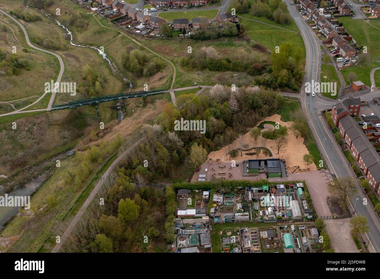 BBC Tv Diy SOS  Created this Community Space costing around £400k in 2020, Aerial Drone View Stock Photo