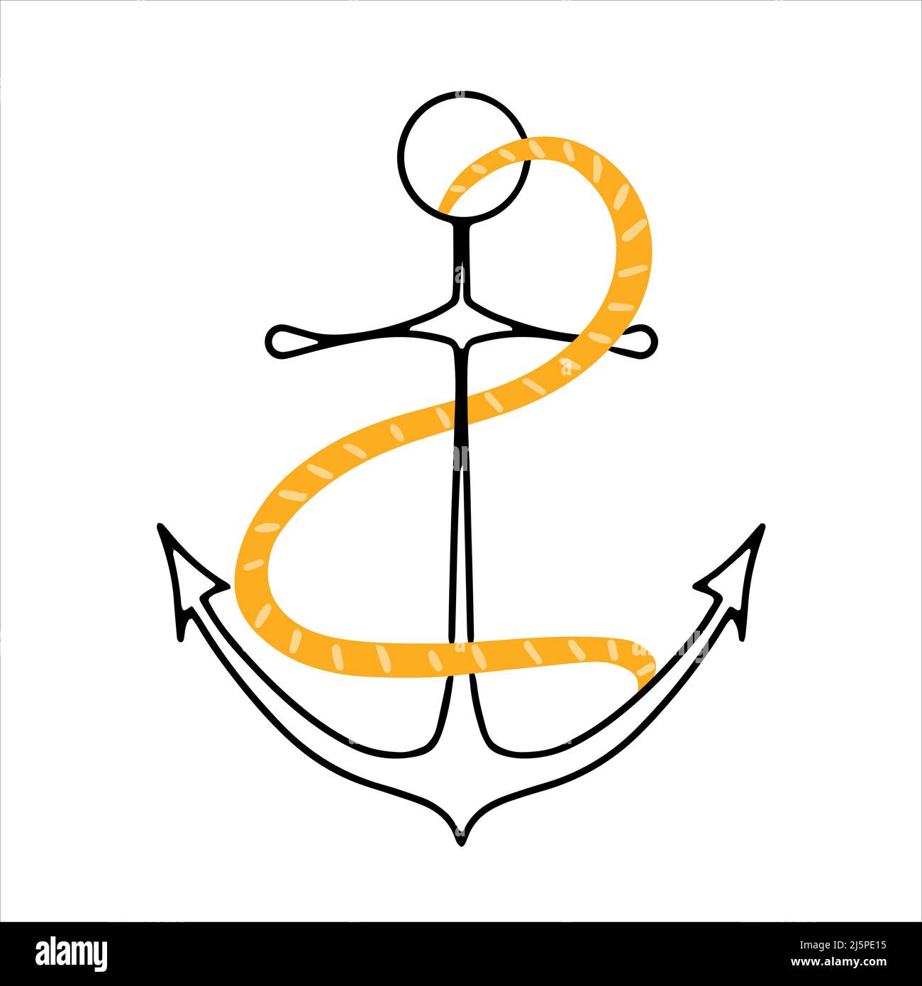 Anchor and rope symbol in doodle hand drawn style. Vector illustration Stock Vector