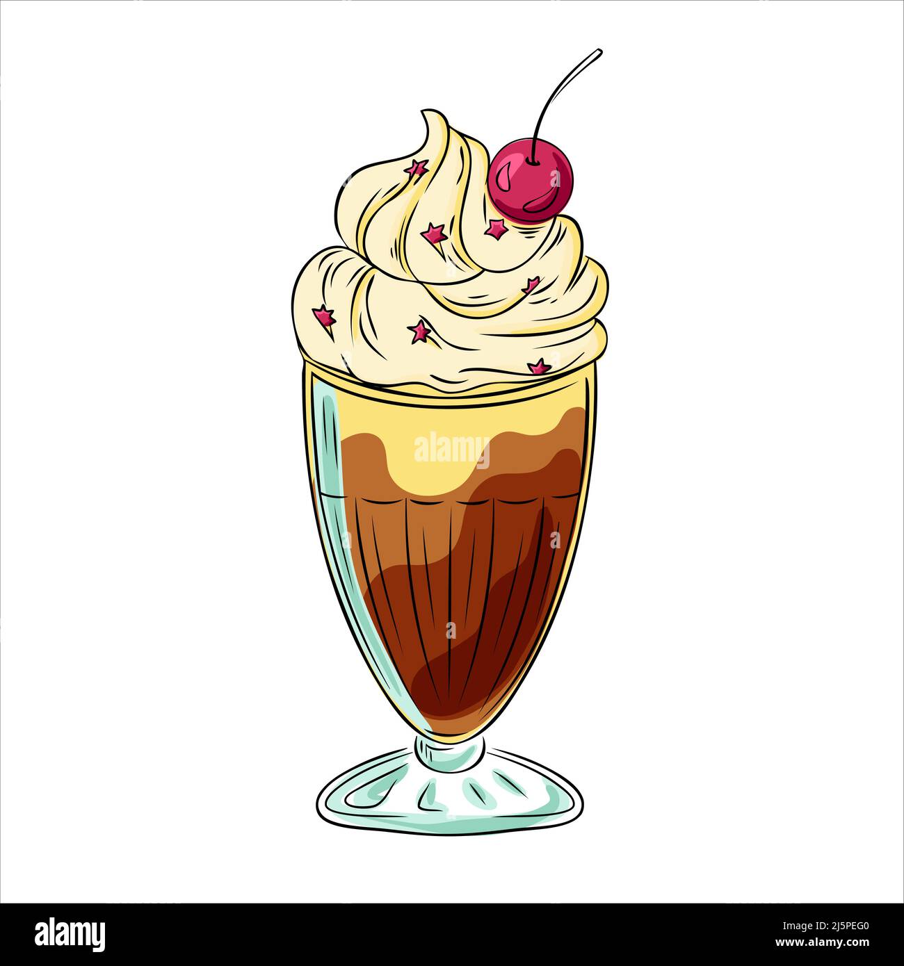 Ice cream milkshake with chocolate, whipped cream and cherries in glass Stock Vector Image & Art