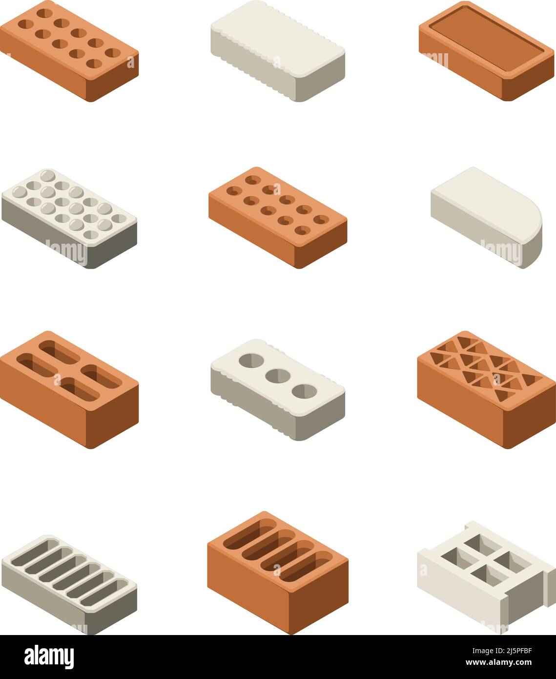 Bricks isometric. Construction material for builders materials for facade design garish vector colored 3d bricks Stock Vector