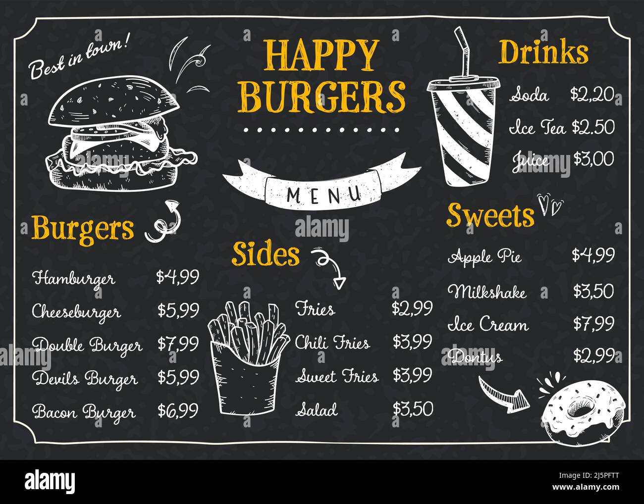 Lovely hand drawn menu card, yummy food, great for menus, advertisement, banners, wallpapers - vector design Stock Vector