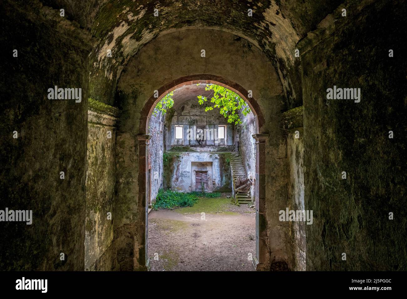 Ruined interior of the Convento de Nossa Senhora do Desterro, along the Via Algarviana, Monchique, Portugal Stock Photo