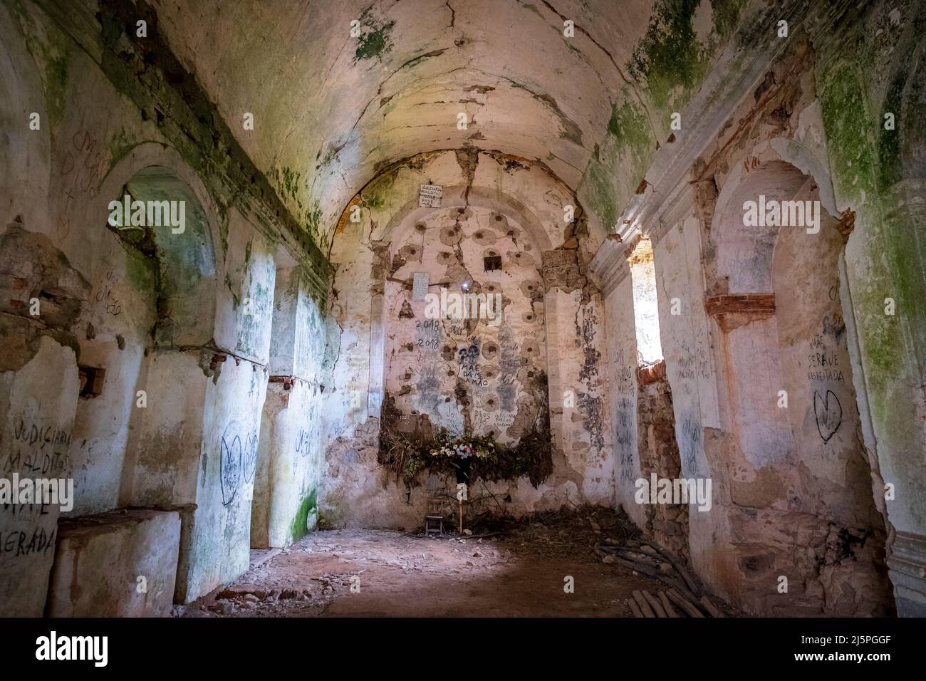 Ruined interior of the Convento de Nossa Senhora do Desterro, along the Via Algarviana, Monchique, Portugal Stock Photo