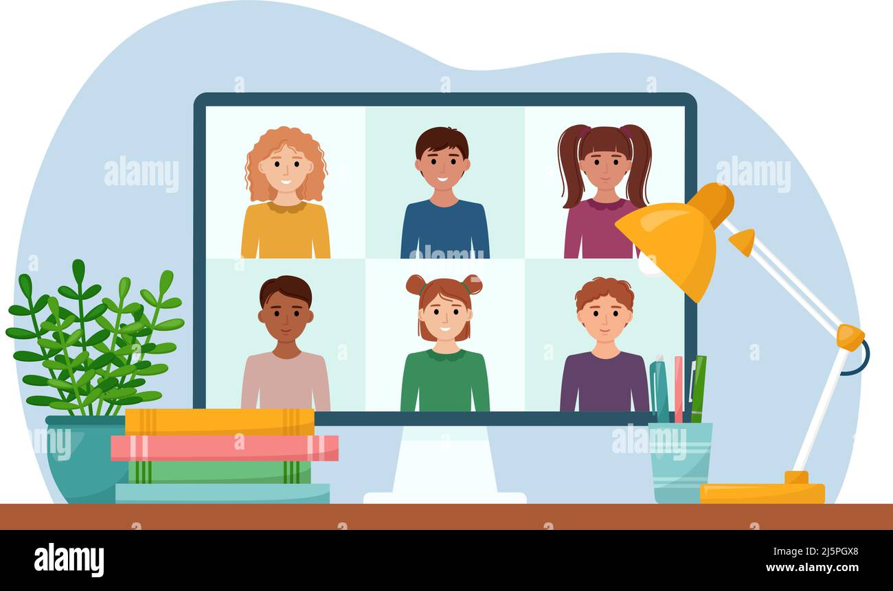 E-learning online education concept. Chat online. Study at home, vector illustration Stock Vector