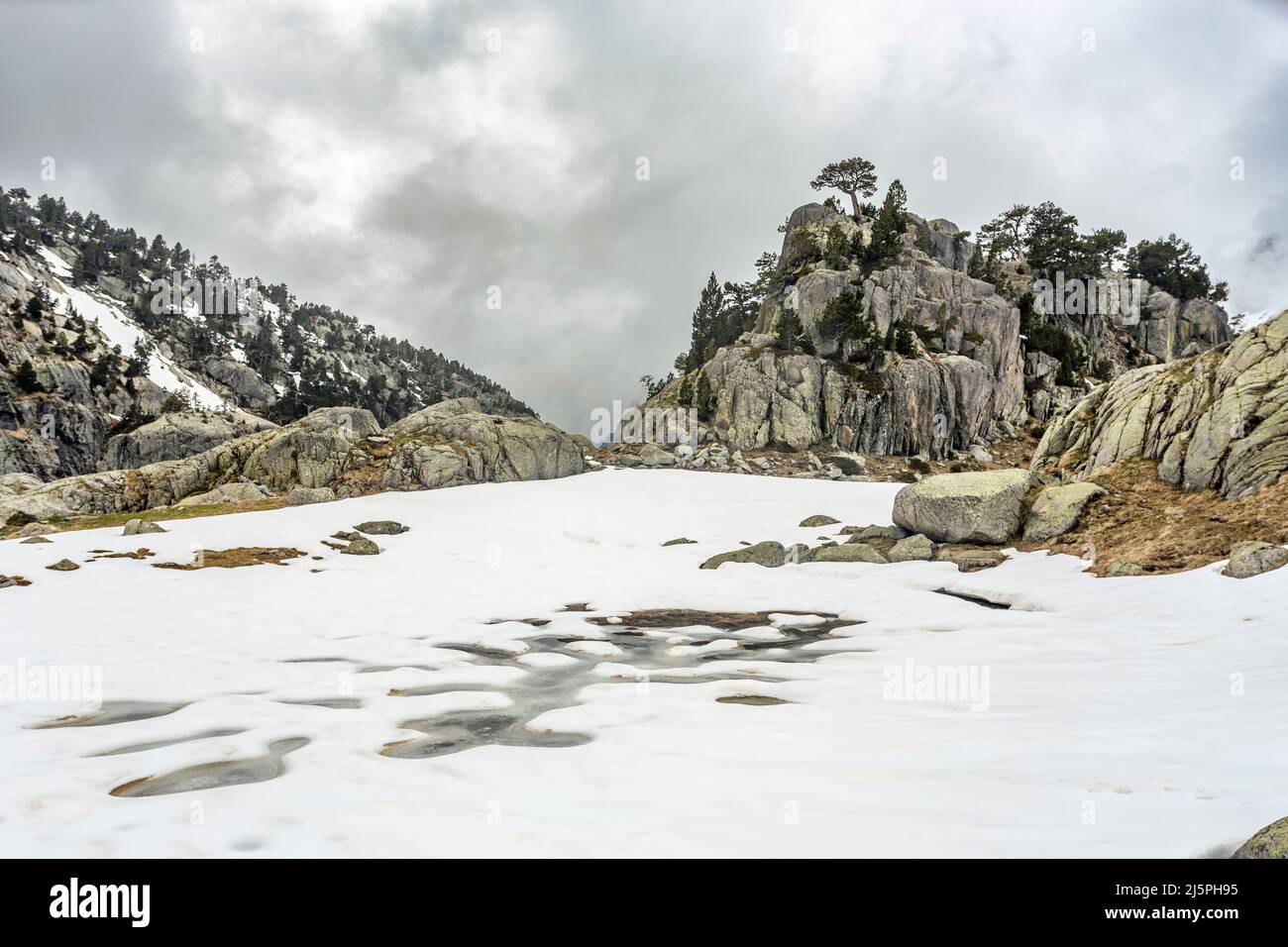 Bohi valley in winter, Aiguestortes national park, Pyrenees, Spain Stock Photo