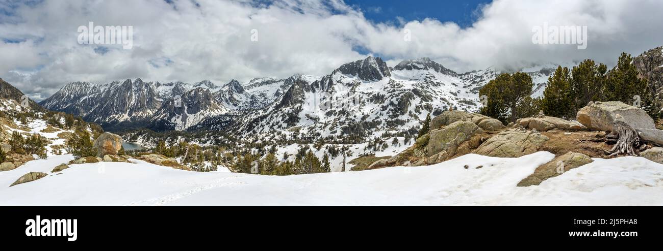 Espot valley in winter, Aiguestortes national park, Pyrenees, Spain Stock Photo