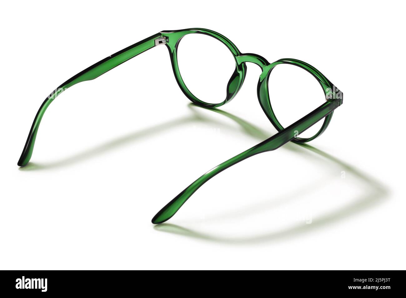 Eyeglasses in green bright color in transparent plastic. Eyewear rear view  with shadow. Trendy glasses isolated on white background. Fashion spectacle  Stock Photo - Alamy