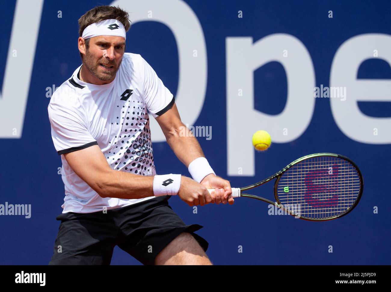 Munich, Germany. 25th Apr, 2022. Tennis: ATP Tour - Munich, singles, men,  sixteenth finals. Gombos (Slovakia) - Molcan (Slovakia). Norbert Gombos in  action. Credit: Sven Hoppe/dpa/Alamy Live News Stock Photo - Alamy