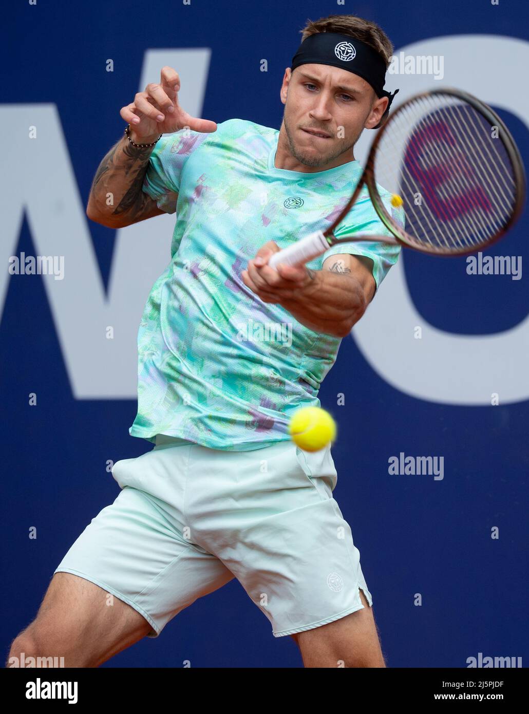 Munich, Germany. 25th Apr, 2022. Tennis: ATP Tour - Munich, singles, men,  sixteenth finals. Gombos (Slovakia) - Molcan (Slovakia). Alex Molcan in  action. Credit: Sven Hoppe/dpa/Alamy Live News Stock Photo - Alamy
