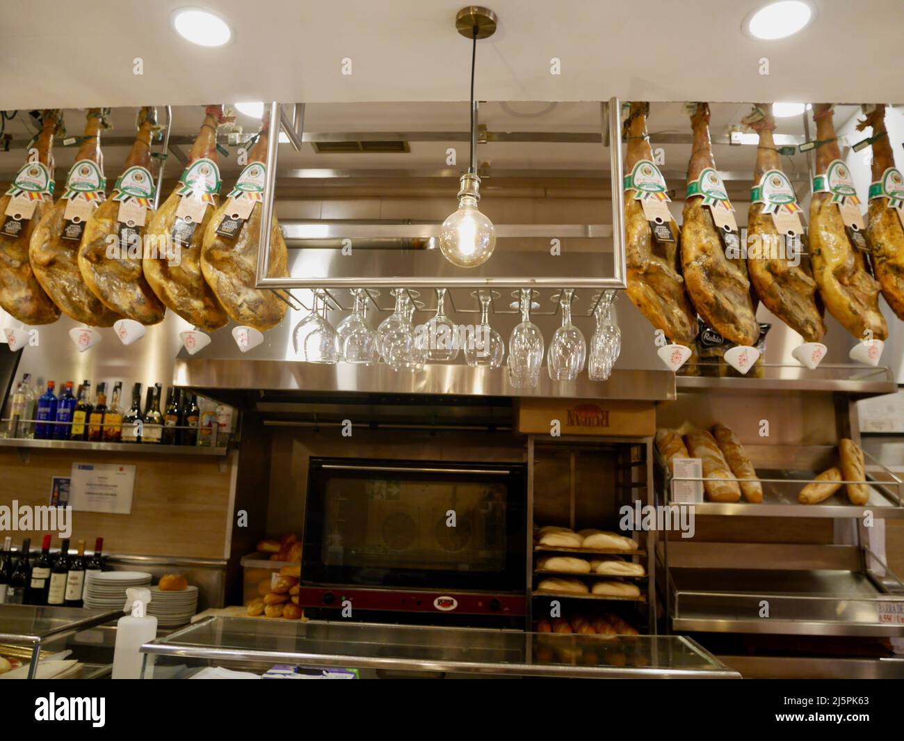 Madrid, Spain, 12.04.2022. Interior of famous Museo del Jamon, ham shop and museum. Stock Photo