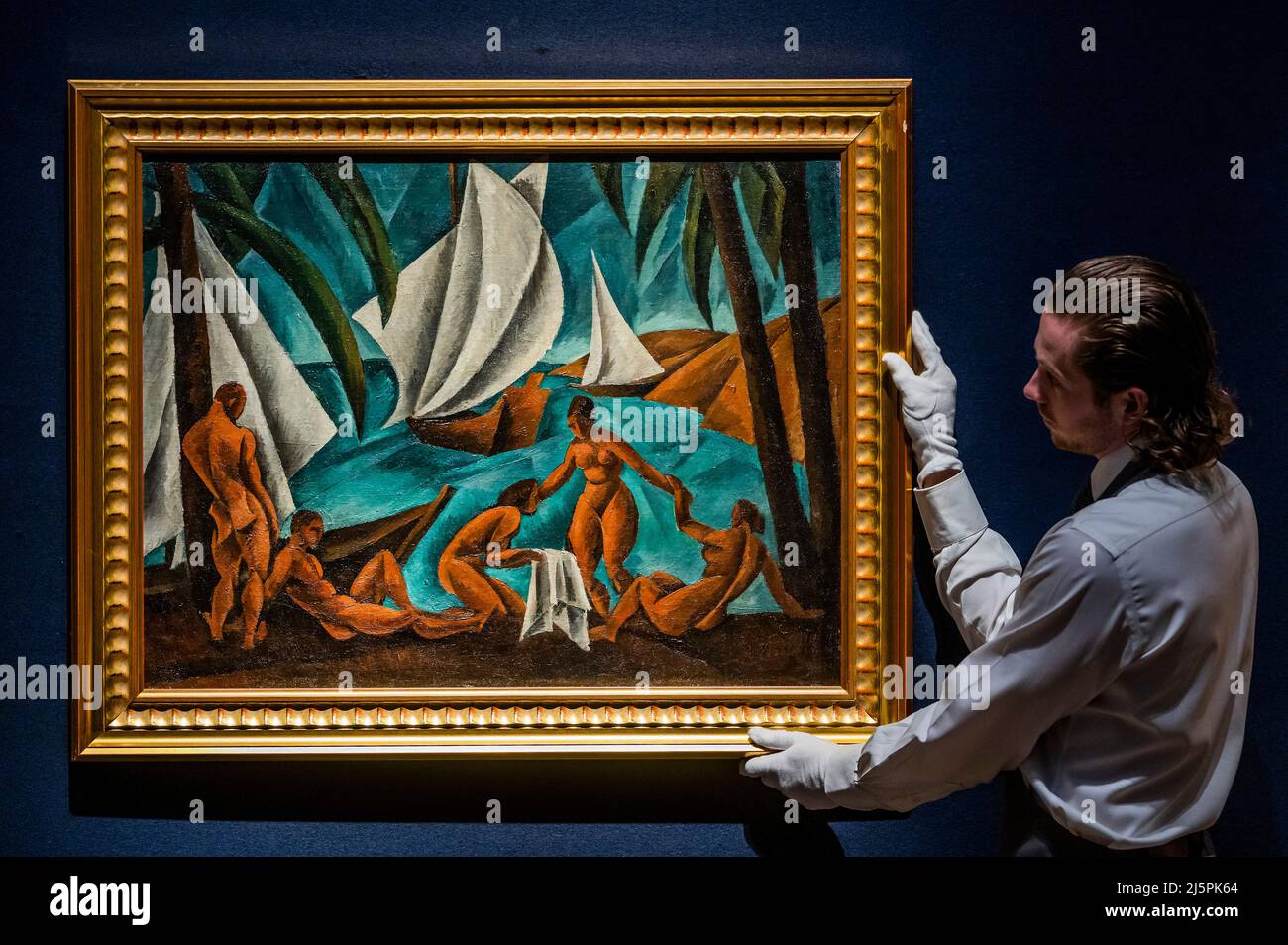 London, UK. 25th Apr, 2022. Amshei Nurenberg, White sails, 1916 - Highlights from Safeguarding the Irreplaceable: A Selling Exhibition to Benefit the Ukraine Heritage Response Fund at World Monuments Fund at Christie's, London. Credit: Guy Bell/Alamy Live News Stock Photo