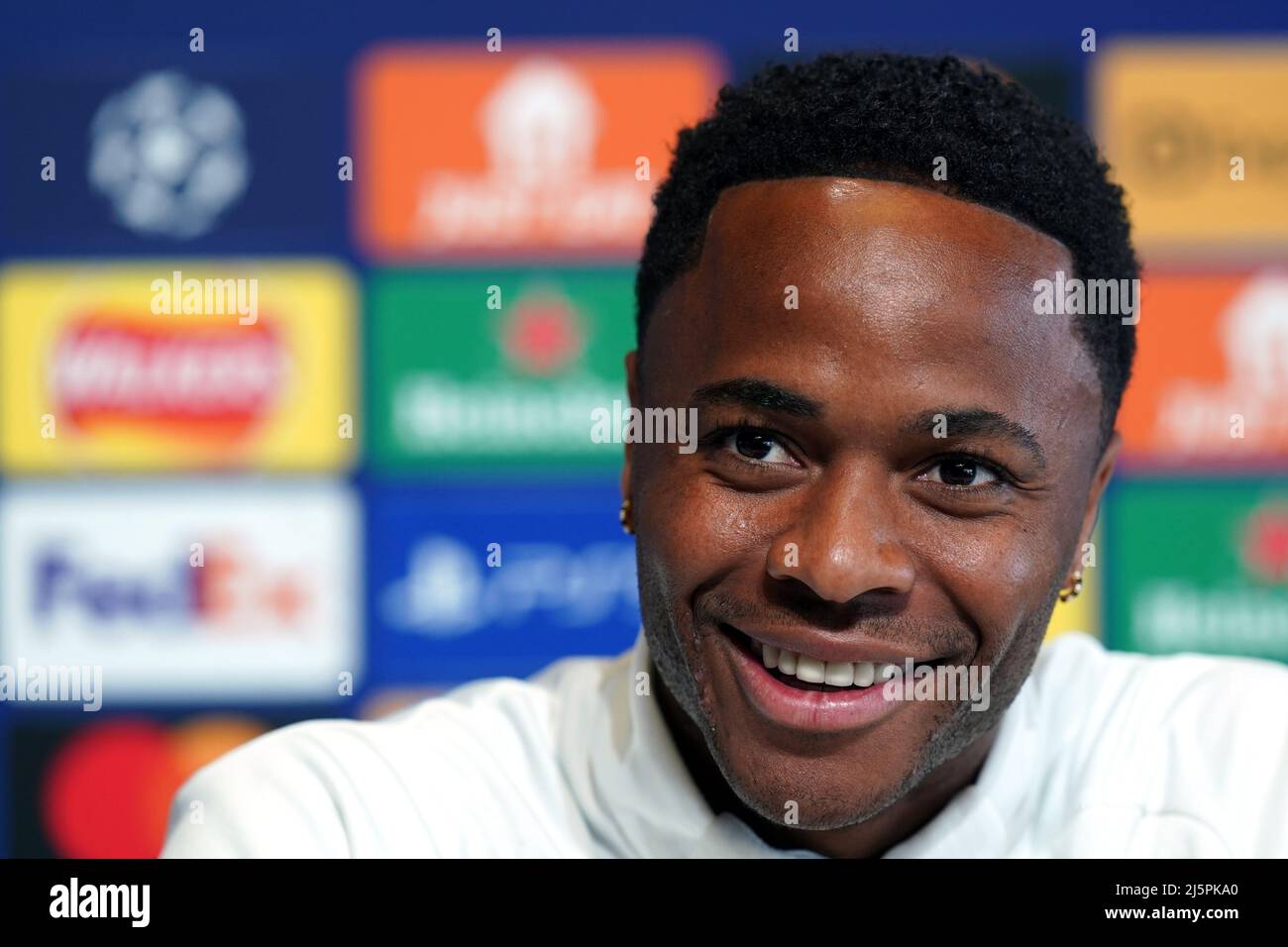 Manchester City's Raheem Sterling during a press conference at the City
