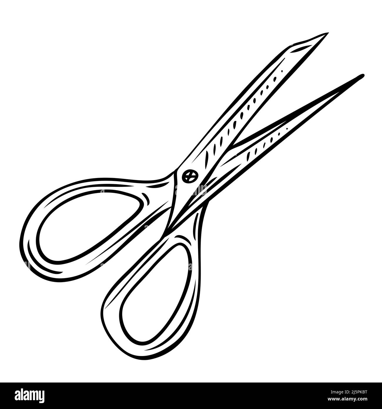 Scissors sewing element. Vector bw illustration on the theme of sewing