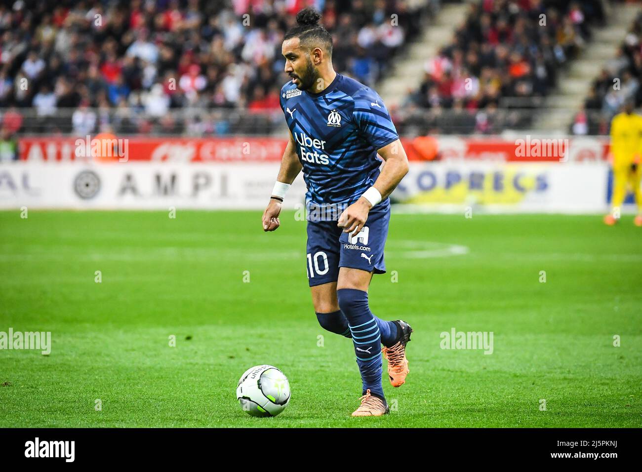 Dimitri PAYET of Marseille during the French championship Ligue 1 football  match between Stade de Reims and Olympique de Marseille on April 24, 2022  at Auguste Delaune stadium in Reims, France -