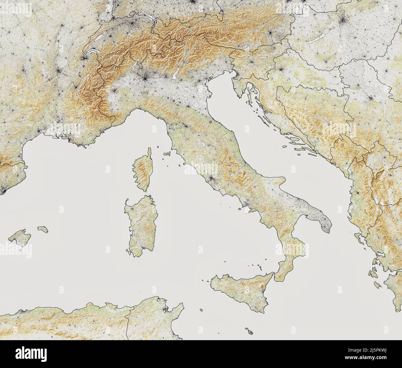 Map Of Southern Italy With Cities Map Of Italy, Satellite View And Reliefs. Neighboring Countries. Map. Cities  And Streets. South Europe. 3D Rendering. Nasa Stock Photo - Alamy