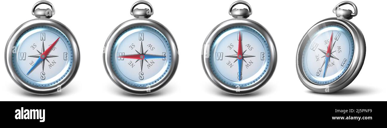 3d realistic icon. Collection of old fashioned compass with directions