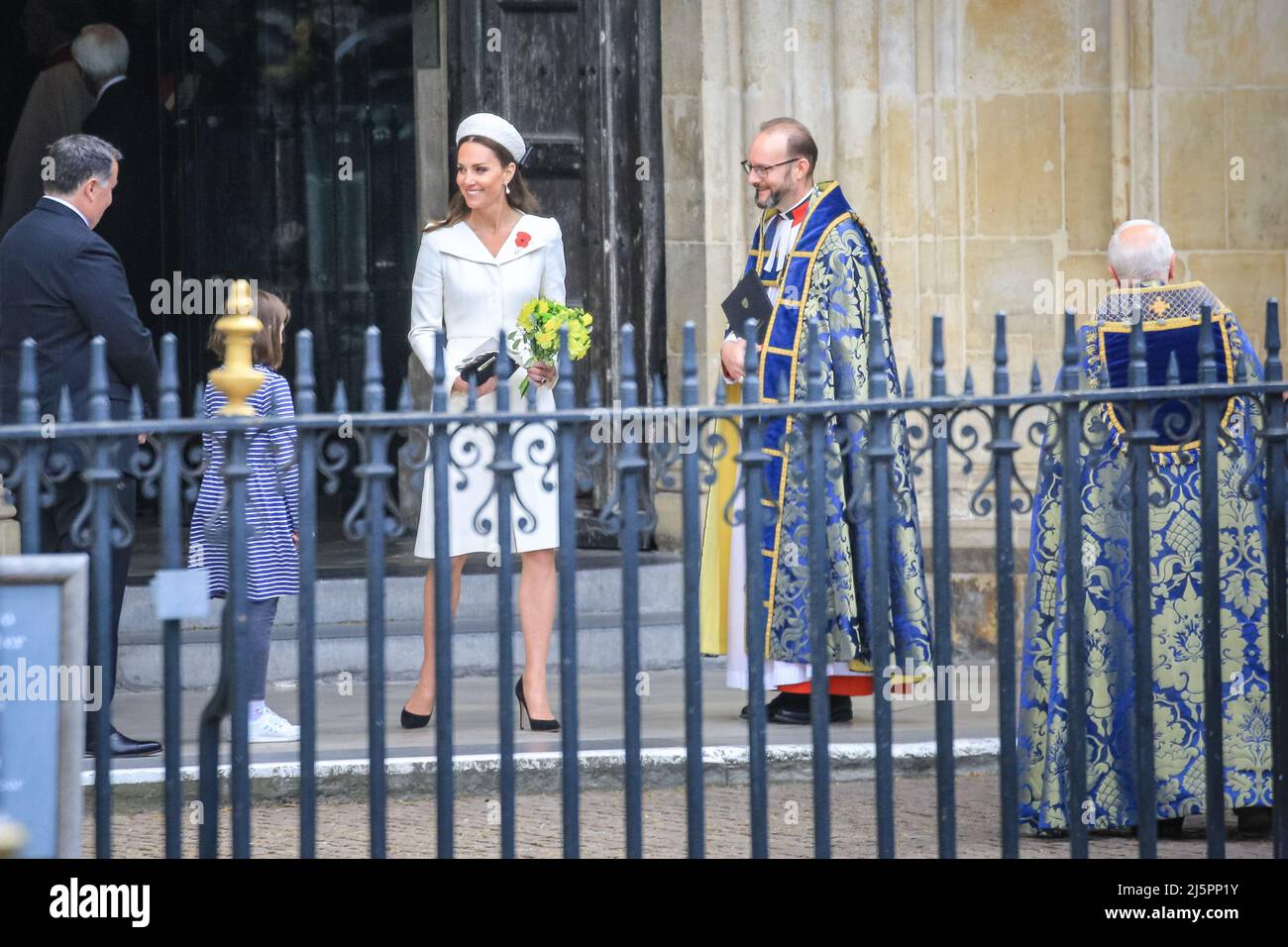 London, UK. 25th Apr, 2022. The Duke and Duchess of Cambridge, William and Catherine, exit the Abbey after attending the Anzac Service at Westminster Abbey in London today. Credit: Imageplotter/Alamy Live News Stock Photo