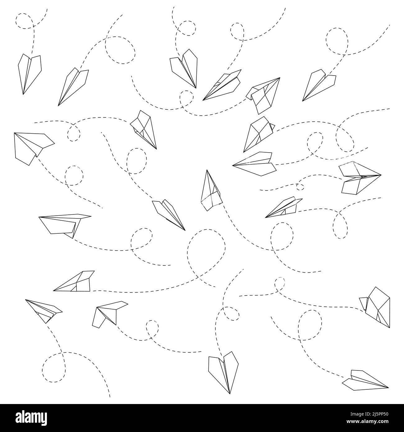 Set of vector illustrations of paper plane icons. Outline simple craft ...