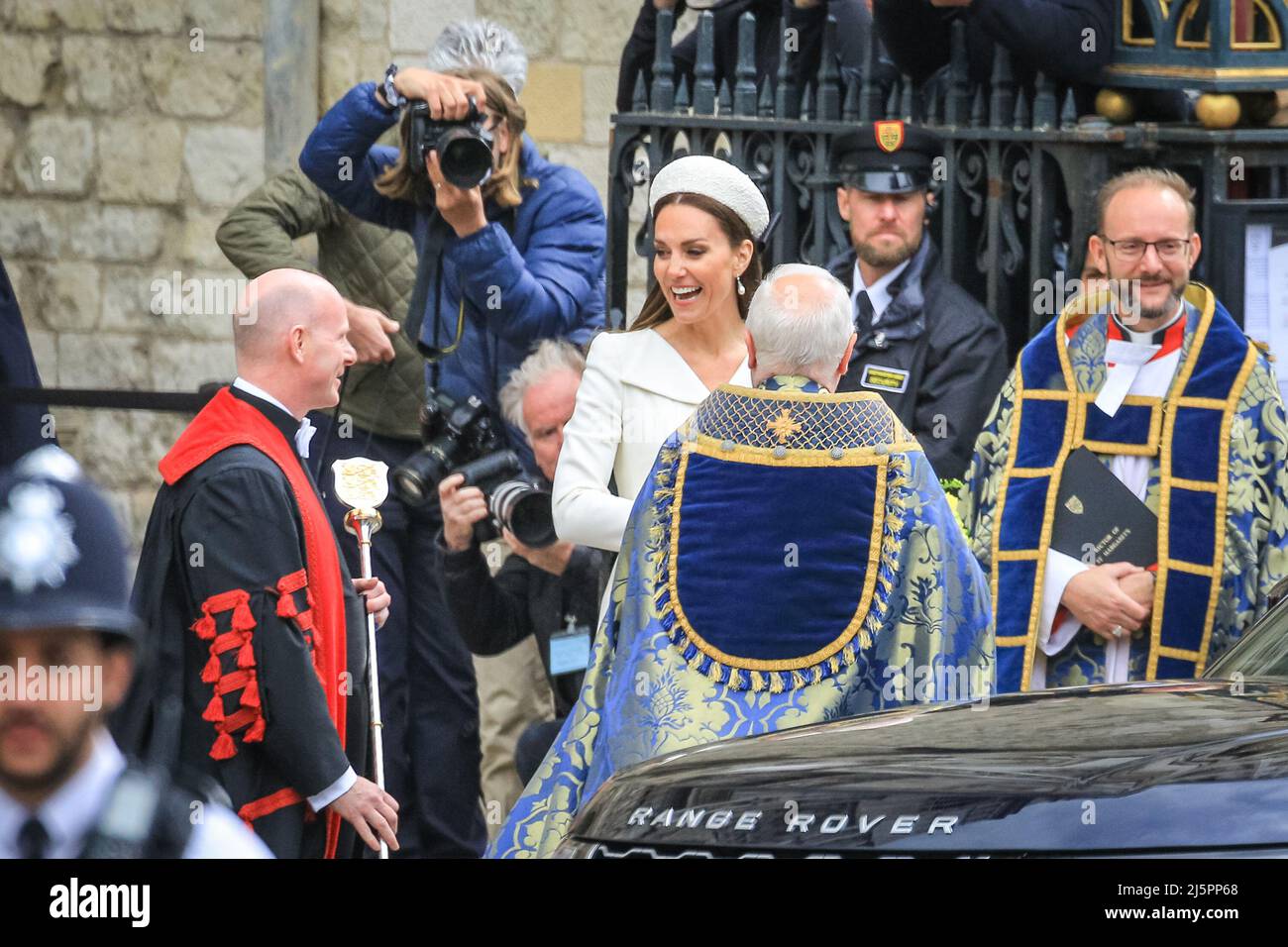 London, UK. 25th Apr, 2022. The Duke and Duchess of Cambridge, William and Catherine, exit the Abbey after attending the Anzac Service at Westminster Abbey in London today. Credit: Imageplotter/Alamy Live News Stock Photo