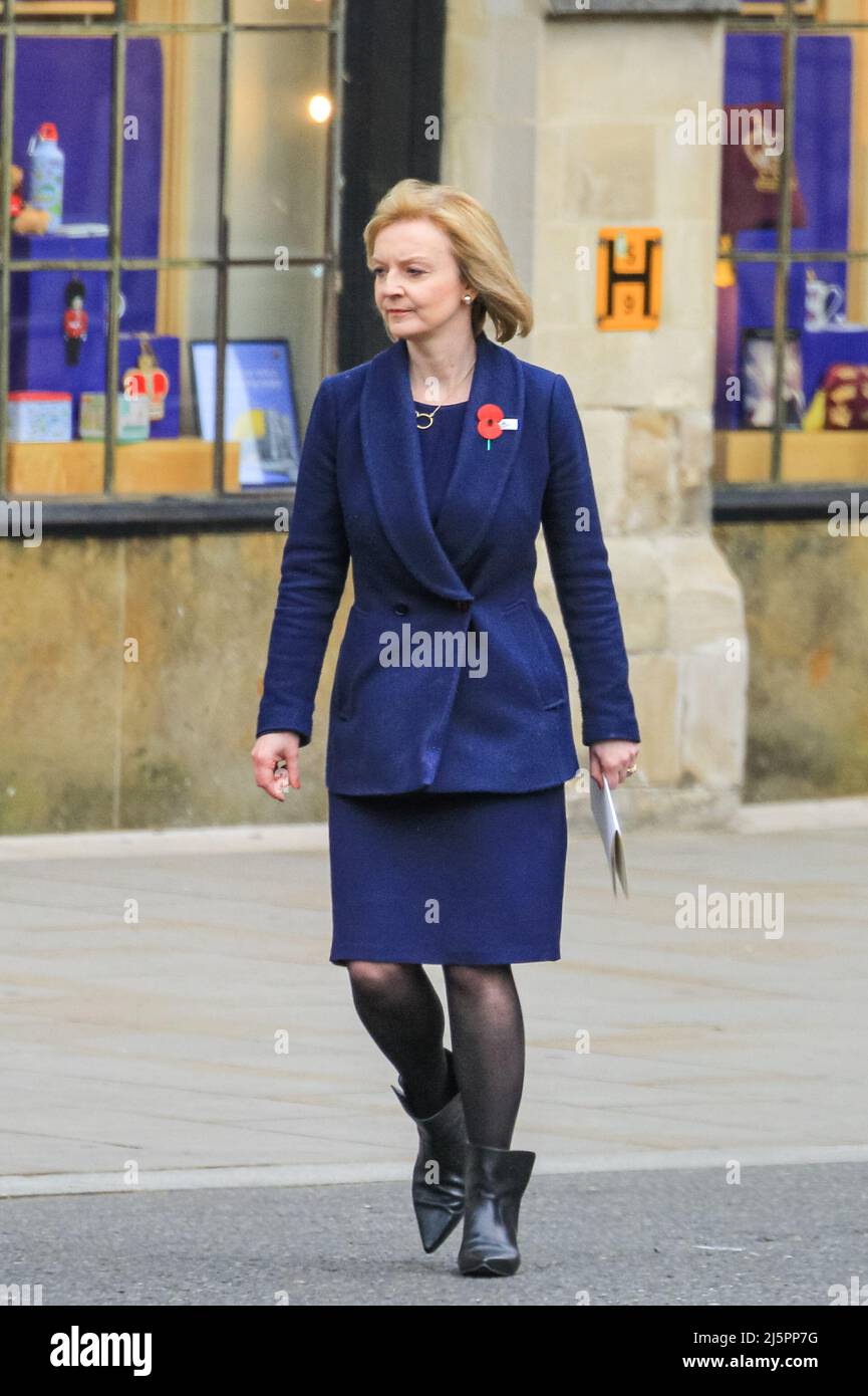 London, UK. 25th Apr, 2022. Liz Truss MP (Elizabeth Truss), Secretary of State for Foreign, Commonwealth and Development Affairs; Minister for Women and Equalities exits the Abbey after attending the Anzac Service at Westminster Abbey in London today. Credit: Imageplotter/Alamy Live News Stock Photo
