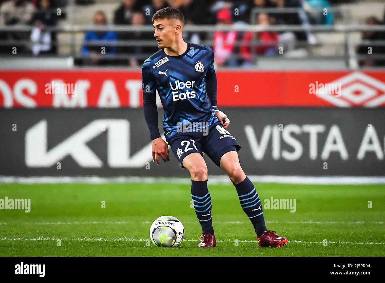 April 24, 2022, Reims, France: Valentin RONGIER of Marseille during the  French championship Ligue 1 football match between Stade de Reims and  Olympique de Marseille on April 24, 2022 at Auguste Delaune